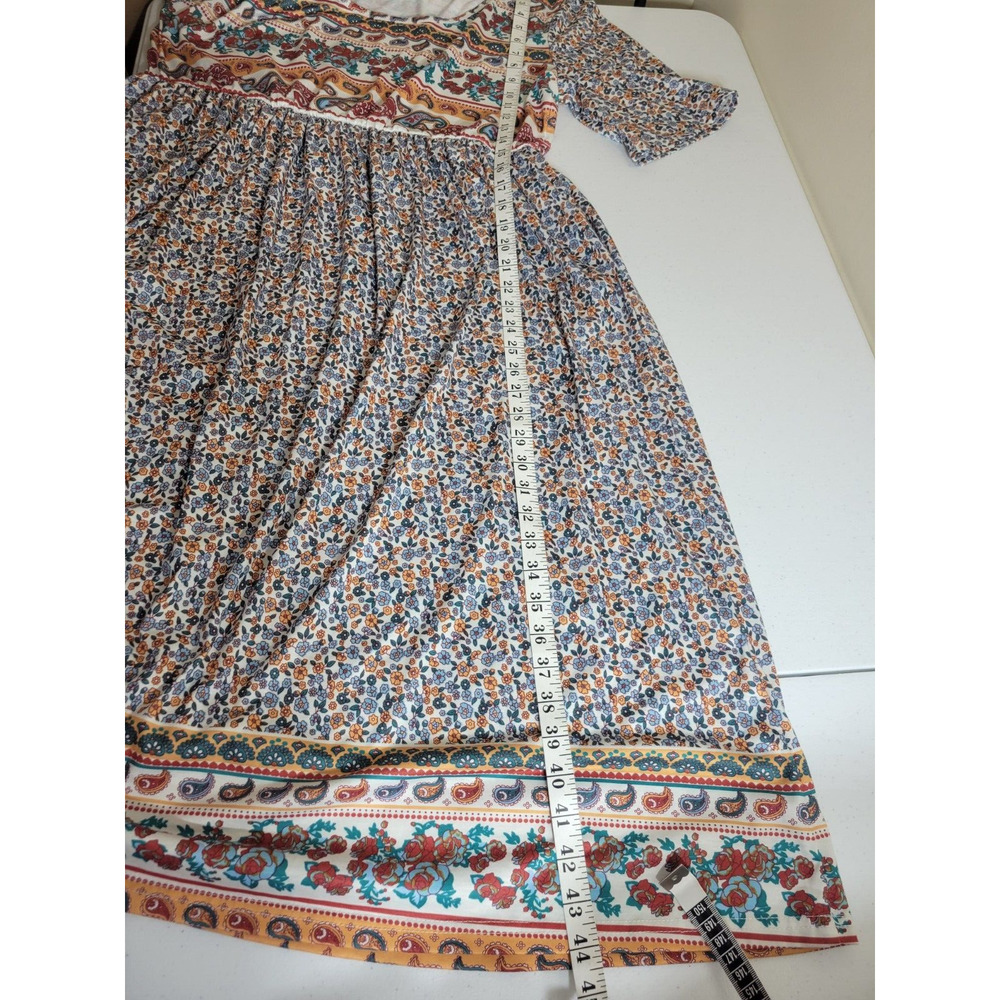 Boho Midi A-Line Dress Blue Ditsy Floral‎ Paisley Print Summer Women's Size 3XL - Picture 6 of 10